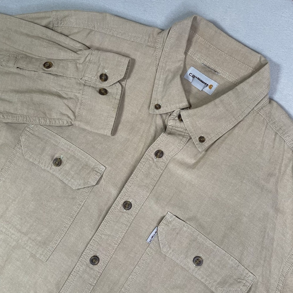 Carhartt Men's Loose Fit Button-Down Long Sleeve Shirt khaki/Tan XL Tall